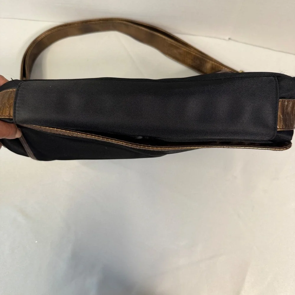 Y2K Messenger Bag Black Bronze Nylon Faux Croc Trim Grommet Detail Naturalizer